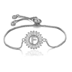 Initial Alphabet Large Letter Cubic Zirconia Silver Slider Bracelet