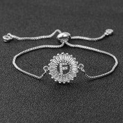 Initial Alphabet Large Letter Cubic Zirconia Silver Slider Bracelet
