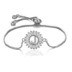 Initial Alphabet Large Letter Cubic Zirconia Silver Slider Bracelet