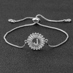 Initial Alphabet Large Letter Cubic Zirconia Silver Slider Bracelet