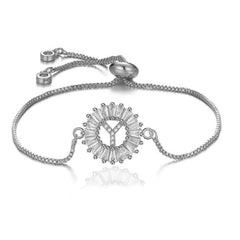 Initial Alphabet Large Letter Cubic Zirconia Silver Slider Bracelet
