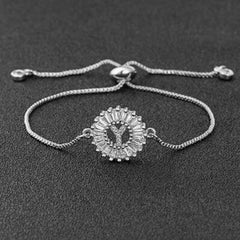 Initial Alphabet Large Letter Cubic Zirconia Silver Slider Bracelet