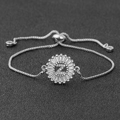 Initial Alphabet Large Letter Cubic Zirconia Silver Slider Bracelet