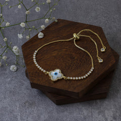 Blue Gold Cubic Zirconia Slider Turkish Evil Eye Bracelet Women