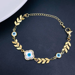 Turkish Blue Evil Eye Cubic Zirconia Gold Hand Mangalsutra Bracelet Women