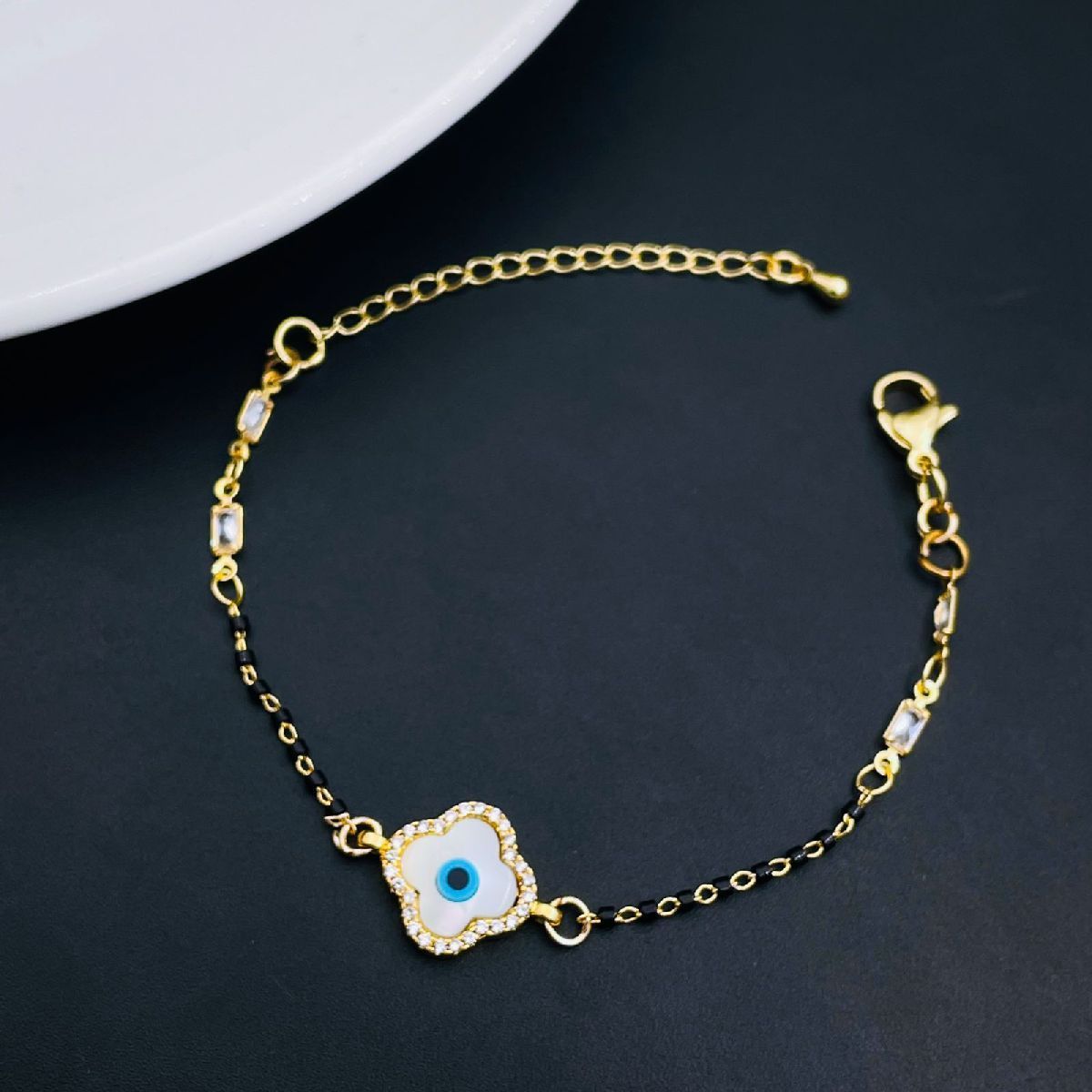 Copper Evil Eye Clover Flower Mother Of Pearl Gold Bracelet for Women