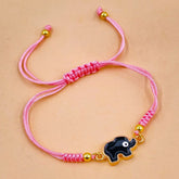 Elephant Evil Eye Alloy Pink Black Gold Enamel Thread adjustable Bracelet For Women
