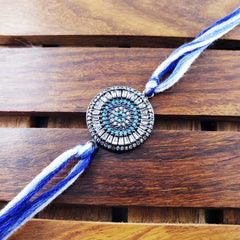 Evil Eye Black Crystal Cubic Zirconia Thread Rakhi For Men