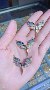 Angel Wing Gold Blue Black Baguette Copper Charm For Women