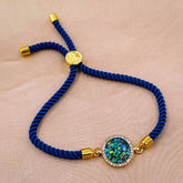 Round American Diamond Gold Blue Thread Bracelet For Women