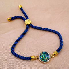 Round American Diamond Gold Blue Thread Bracelet For Women