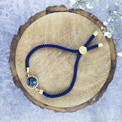 Round American Diamond Gold Blue Thread Bracelet For Women
