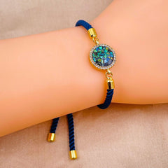 Round American Diamond Gold Blue Thread Bracelet For Women