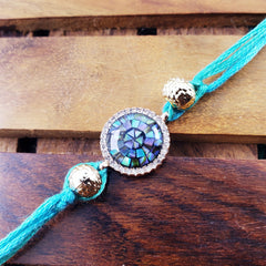Round American Diamond Gold Blue Thread Rakhi For Men