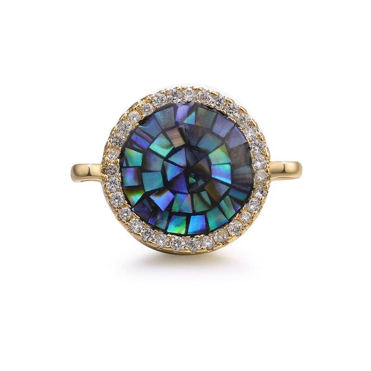 Round Abalone Gold Zircon Copper Charm For Women