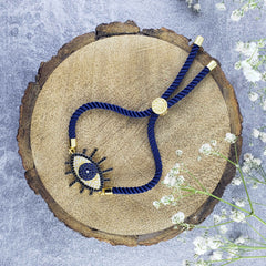 Evil Eye American Diamond Gold Blue Thread Bracelet For Women