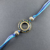 Round Gold Blue Cubic Zirconia Beads Thread Rakhi For Men
