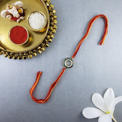 Round Gold Blue Cubic Zirconia Thread Rakhi For Men