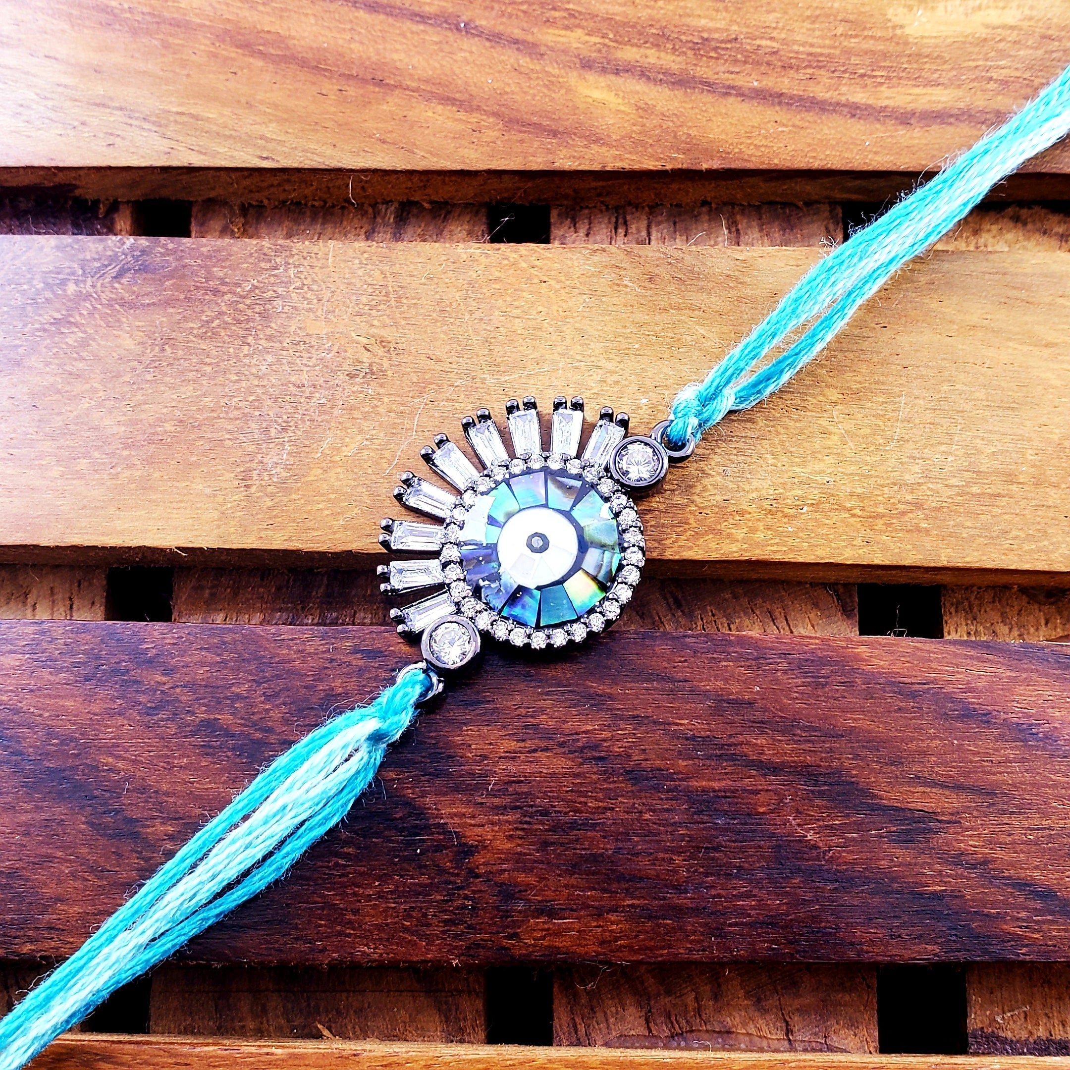 Evil Eye American Diamond Crystal Black Thread Rakhi For Men