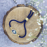 Hamsa American Diamond Crystal Gold Blue Thread Bracelet For Women