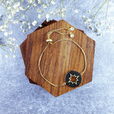 Round Star Black Crystal Slider Adjustable Bracelet For Men