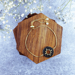 Round Star Black Crystal Slider Adjustable Bracelet For Men