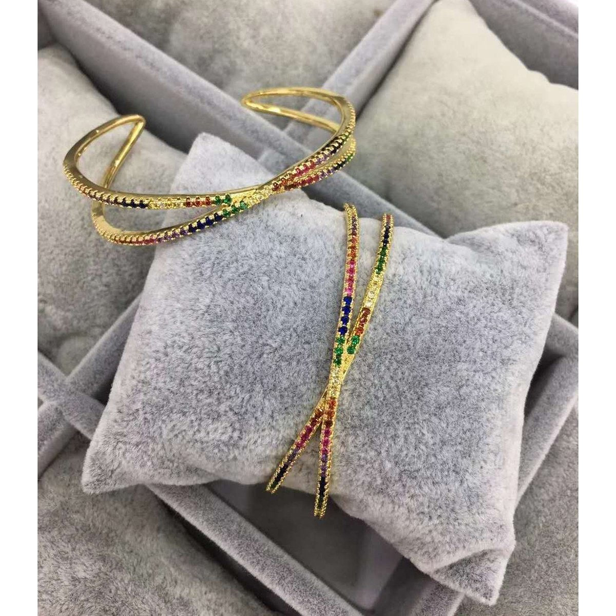 Ramola Rainbow Crystal Copper Single Cuff Kada Bangle For Women