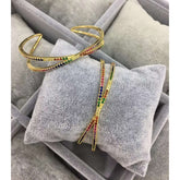 Ramola Rainbow Crystal Copper Single Cuff Kada Bangle For Women