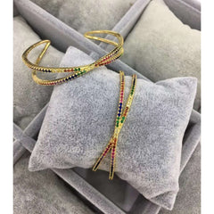 Ramola Rainbow Crystal Copper Single Cuff Kada Bangle For Women