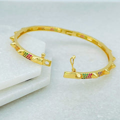 Copper American Diamonds Crystal Rainbow Gold Cuff Kada Bangle For Women Girls
