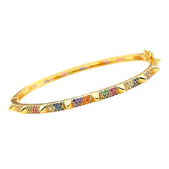 Copper American Diamonds Crystal Rainbow Gold Cuff Kada Bangle For Women Girls
