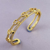 Stylish Gold Cubic Zirconia Copper Single Cuff Kada Bangle For Women
