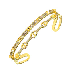 Stylish Gold Cubic Zirconia Copper Single Cuff Kada Bangle For Women