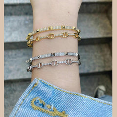 Stylish Gold Cubic Zirconia Copper Single Cuff Kada Bangle For Women