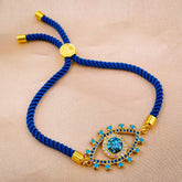 Evil eye Copper Blue Gold Cubic Zirconia Thread Slider Bracelet Women