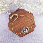 Evil Eye Blue Gold Cubic Zirconia Slider Adjustable Bracelet For Men