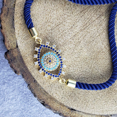 Evil Eye American Diamond Gold Blue Thread Bracelet For Women