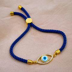 Evil eye Copper Gold Blue Cubic Zirconia Thread Slider Bracelet Women