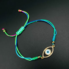 Copper American Diamonds Multicolour Gold Evil Eye Charms Adjustable Threads Bracelet For Women Girls