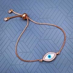 Evil Eye Oval Mother Of Pearl Rose Gold ZirconCopper Slider Bracelet Women