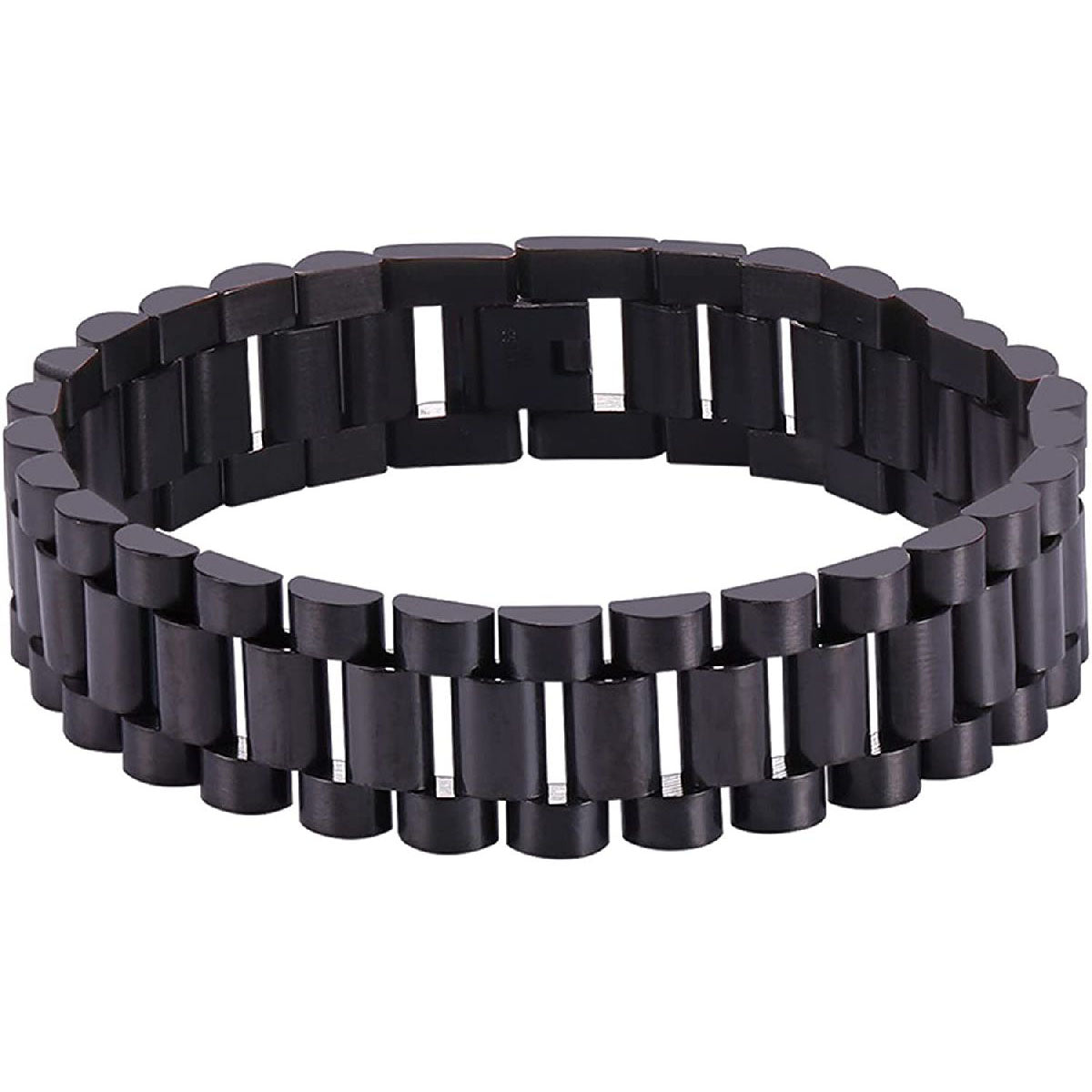 Stainless Steel Black Silver Watch Belt Strap Bracelet For Men