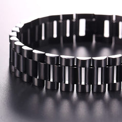 Stainless Steel Black Silver Watch Belt Strap Bracelet For Men