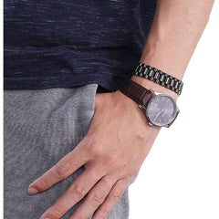 Stainless Steel Black Silver Watch Belt Strap Bracelet For Men