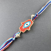 Hamsa Evil Eye Enamel Red Blue White Gold Thread Rakhi For Men