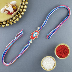 Hamsa Evil Eye Enamel Red Blue White Gold Thread Rakhi For Men