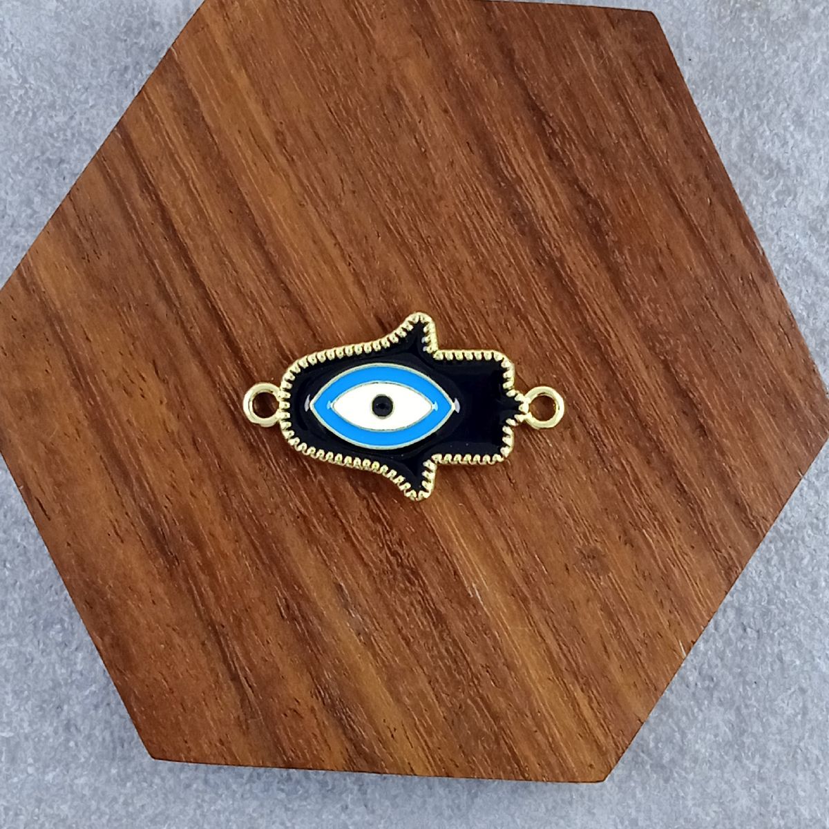 Hamsa Evil Eye Brass Black Enamel Pendant Centre Pcs For Women