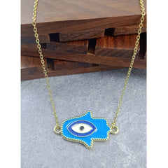 Hamsa Evil Eye Brass Red Enamel Pendant Chain Necklace For Women