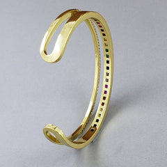 Rainbow American Diamond Crystal Gold Cuff Kada Bangle For Women