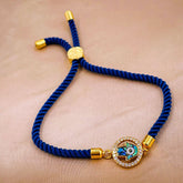 hamsa Evil eye Copper Gold Blue Cubic Zirconia Thread Bracelet Women