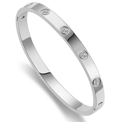 Screw Cubic Zirconia Silver Stainless Steel Openable Kada For Women